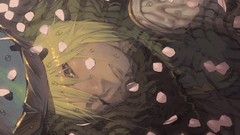 Water hats blue eyes short hair upside down flower petals wink 