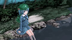 Water hats blue hair anime girls blue eyes touhou kawashiro 