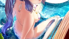 Water hats long hair anime girls bikini original characters 