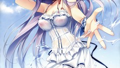 Water hats long hair anime girls wink summer dress scans 