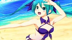 Water hatsune miku vocaloid twintails aqua hair