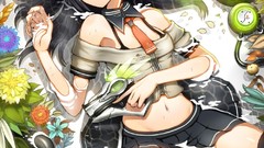 Water headphones tie navel skirts long hair anime girls bare 