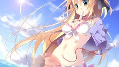 Water ice cream outdoors blondes long hair anime girls green 