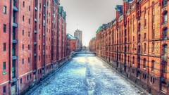Water ice Hong Kong Harbor buildings
