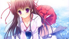 Water kimono blush long hair anime girls mikeou miko purple 