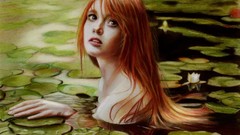 Water lakes artwork fantasy art lily pads