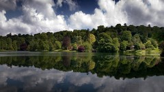 Water lakes reflections forests skyscapes