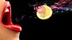 Water lips lemons splashes