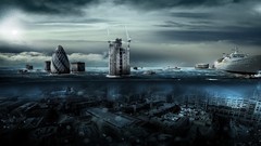 Water London ships underwater Photo manipulation split-view 