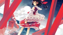 Water long hair anime girls hakurei reimu touhou black hair 