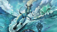 Water magic woman horns surfing white hair waves world of 