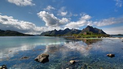 Water Mountains clouds nature