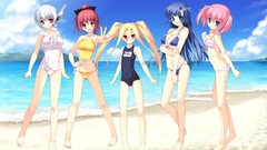 Water Mountains clouds ocean Anime Beaches school blondes blue 