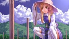 Water Mountains clouds Plants dress hats goddess Water Lilies 