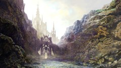 Water Mountains gate Castles fantasy art