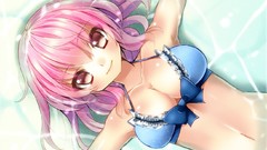 Water navel bows blush pink hair pink eyes short hair touhou 