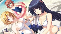 Water ocean Anime Beaches blondes long hair anime girls green 