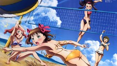 Water ocean Anime Beaches green eyes brunettes amami haruka 