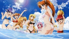 Water ocean anime girls mahou shoujo lyrical nanoha skyscapes 