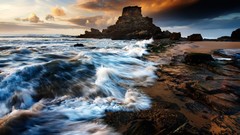 Water ocean clouds rocks