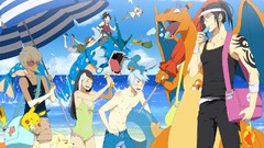 Water ocean woman Dragons Umbrellas surfing Pikachu Beaches 