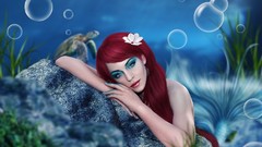 Water ocean woman lips underwater redheads artwork