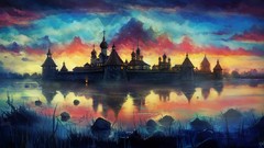 Water paintings Castles multicolor fantasy art