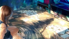 Water paper anime girls brunettes original characters