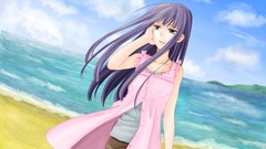 Water pink spiral Beaches long hair anime girls purple hair 