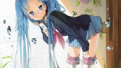 Water Plants glasses schoolgirls bows skirts blue hair blue 