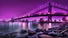 Water purple Bridges cityscapes city skyline