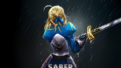 Water rain Anime dress saber Swords fate stay night artwork 