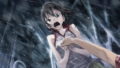 Water rain storm Anime screaming anime girls brown eyes black 