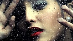 Water rain woman water drops window panes