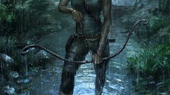 Water rain woman wet arrows bows tomb raider lara croft artwork 
