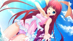 Water red anime girls wink itsuki game cg