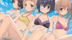 Water red eyes anime girls blue eyes short hair bikini orange 