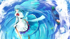 Water red eyes blue hair long hair touhou hinanawi tenshi