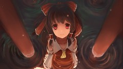 Water red eyes faces red dress bows long hair brunettes 