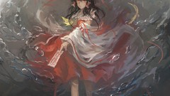 Water red eyes Ribbons reflections bows long hair hakurei reimu 
