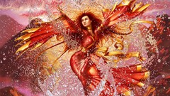 Water red woman wings red dress artwork digital art fantasy art