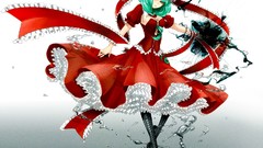 Water Ribbons red dress bows long hair boots green eyes 