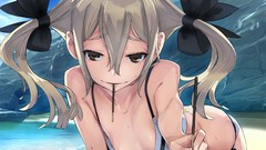 Water Robots Anime Beaches blondes anime girls cleavage pocky 