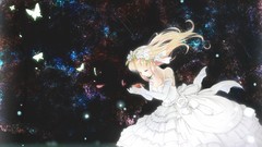 Water roses dress wedding Ribbons blondes anime girls closed 