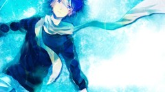 Water scarfs blue hair blue eyes short hair vocaloid Kaito 
