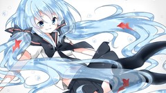 Water schoolgirls skirts blue hair long hair anime girls school 