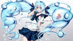 Water schoolgirls skirts blue hair long hair anime girls school 