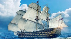 Water ships Flags sail Navy English cannons tall ship 