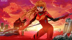Water skies asuka langley soryu twintails orange hair bodysuits 