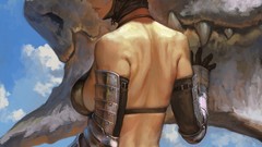 Water sky ocean weapons ass helmet armor white hair anime girls 